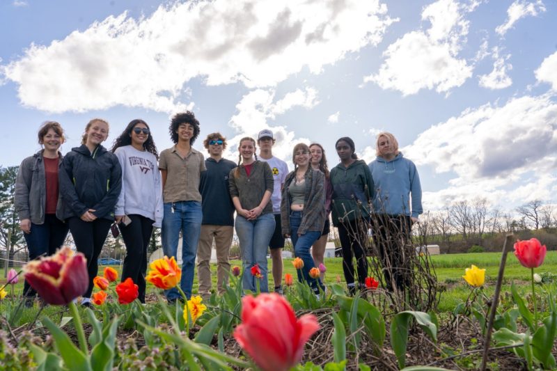 Honors Service Learning students and Rachael Budowle (at left) pose for a photo at Homefield Farm. Photo by Clark DeHart for Virginia Tech.