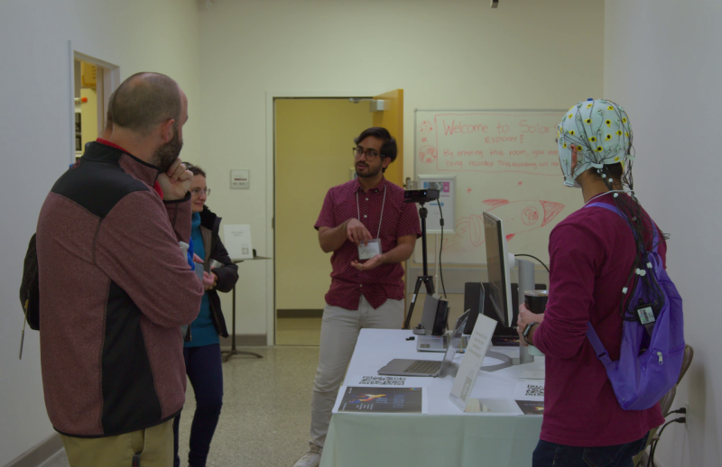 Brain Waves to Sound Waves exhibit team explains their project on ICAT Day 2023.