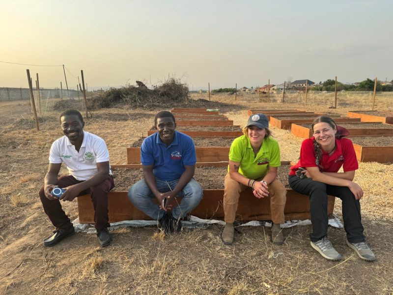 Selorm Akaba, Frank Ackah, Zahed, and Pollok sit in the garden as the work nears completion.