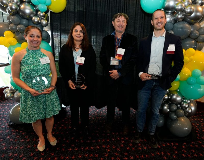 By Example Award (from left): Sara Arena, who accepted on behalf of Chris Arena, Bahareh Behkam, Rob Gourdie, and Eli Vlaisavljevich. Photo by Lee Friesland