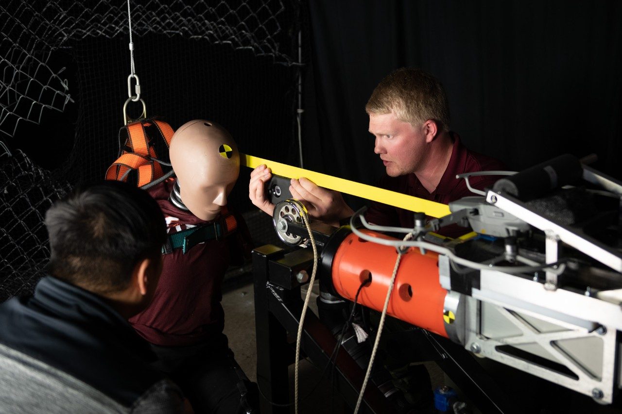 To update the means of compliance for flying drones over people, testing was conducted in partnership with the Center for Injury Biomechanics. 