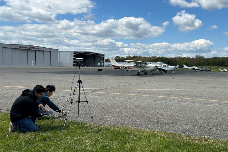 eng-aoe-uas-surface Two students capture GNSS data at the Virginia Tech Montgomery Executive Airport