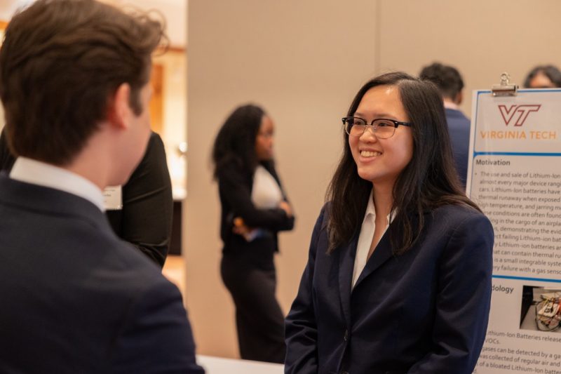 ECE computer engineering student Jenny Li presents her senior capstone project at the Major Design Expo.