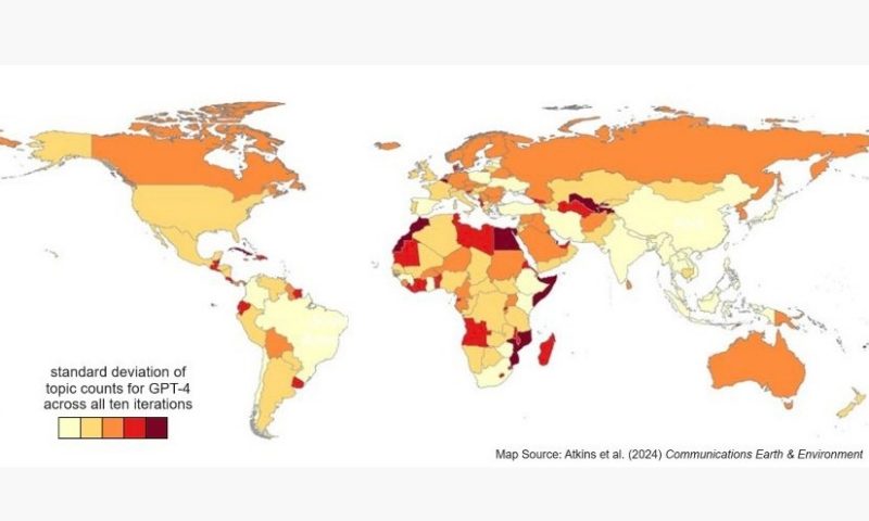 Map showing differences in the consistency of GPT-4 responses by country.