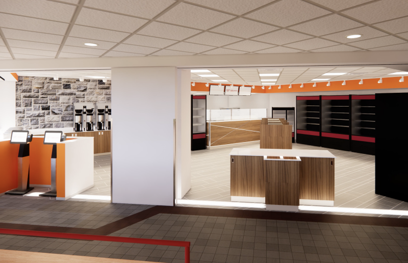 Rendering of the new space in Squire's Student Center A digital rendering of the new space in Squire's Student Center
