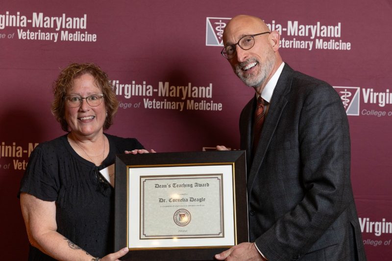 Faculty Awards 2024 Dean M. Dan Givens giving Dr. Cornelia Deagle the Dean’s Teaching Award at the Faculty Awards in April of 2024 at the Virginia Tech Inn.