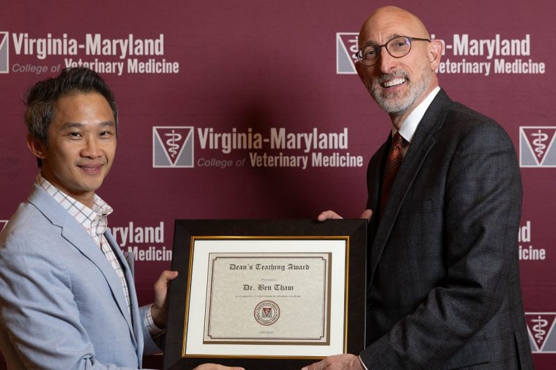 Faculty Awards 2024 Dean M. Dan Givens giving Dr. Ben Tham the Dean’s Teaching Award at the Faculty Awards in April of 2024 at the Virginia Tech Inn.