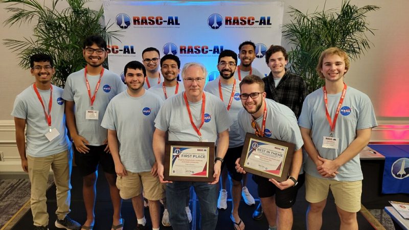 The team from Virginia Tech celebrates at the NASA RASC-AL competition in Cocoa Beach, FL.