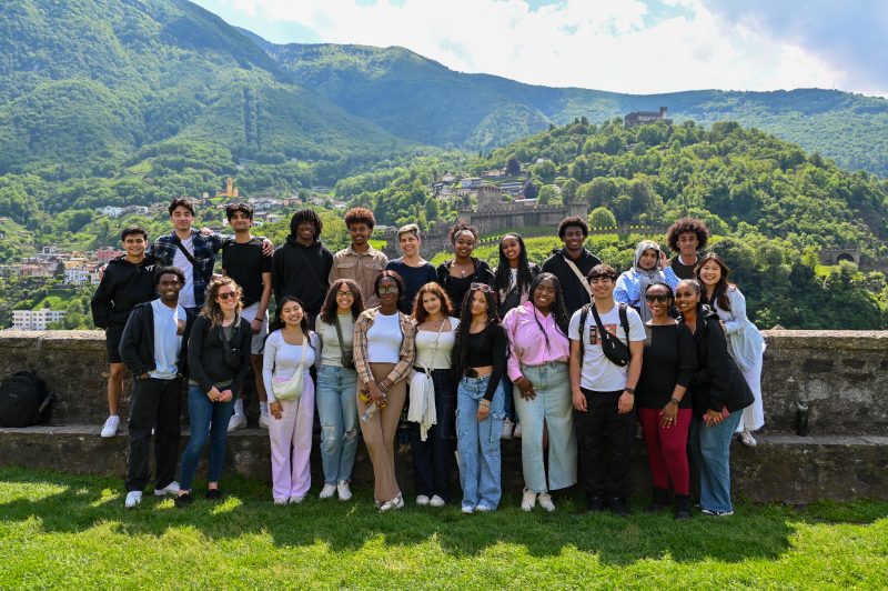 Group picture of the DEIB Around the World 2024 cohort at the top of Castles of Bellinzona