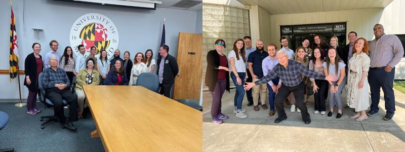 2023 Summer Veterinary Student Research Program Two groups of diverse people, one in a board room and the other outside.