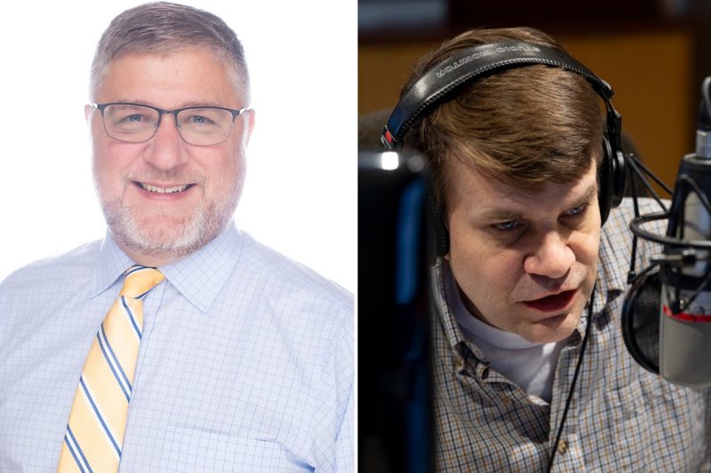 Composite image of two men