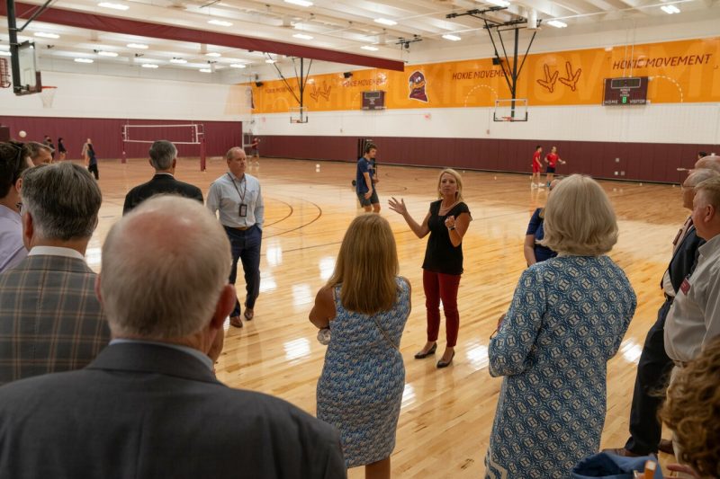 Virginia Tech Board of Visitors - August 2024 People on a basketball court during a building tour