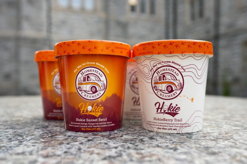 Pint containers of the two new Hokie ice cream flavors