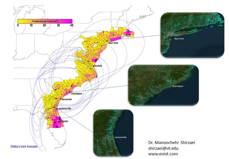 Map of flooding along the Eastern United States