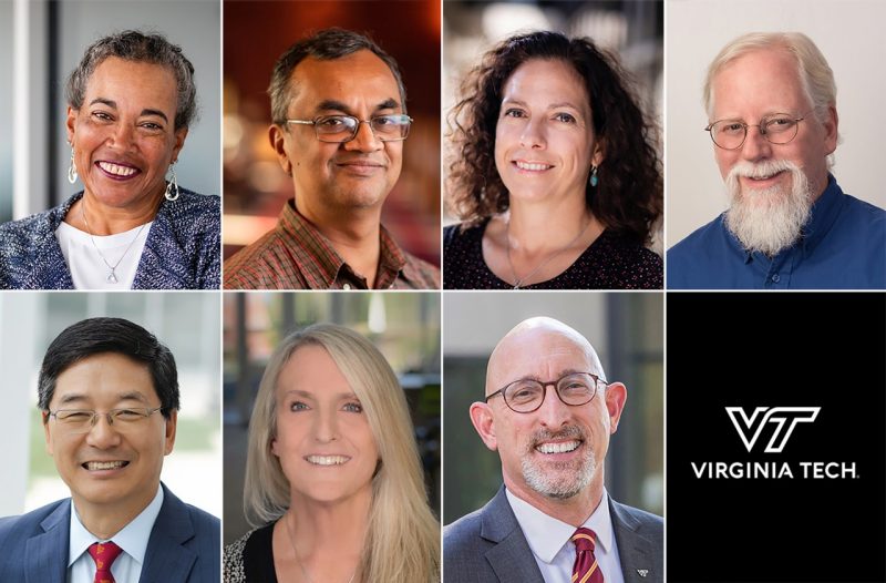 Virginia Tech faculty members elected to the Virginia Academy of Science, Engineering, and Medicine are: (from top left) Bevlee Watford, T. M. Murali, Amy Pruden, and Tom Dingus. From bottom left: Dan Sui, Kathleen Alexander, and Dan Givens.