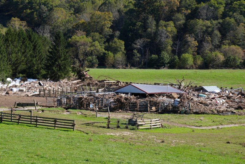 A pile of debris covers a field.