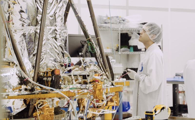Kaplan inspects payloads and technologies on the Blue Ghost lunar lander at Firefly Aerospace’s manufacturing site.