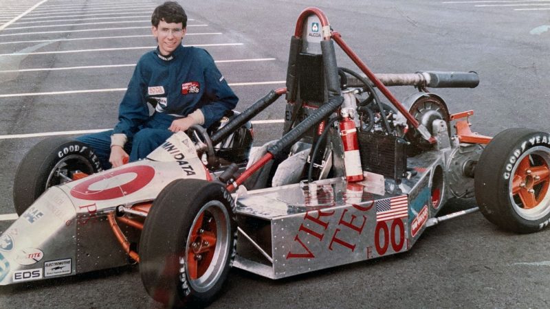 John Bobbitt III with the Virginia Tech Formula SAE car in 1991. Photo courtesy of John Bobbitt III.