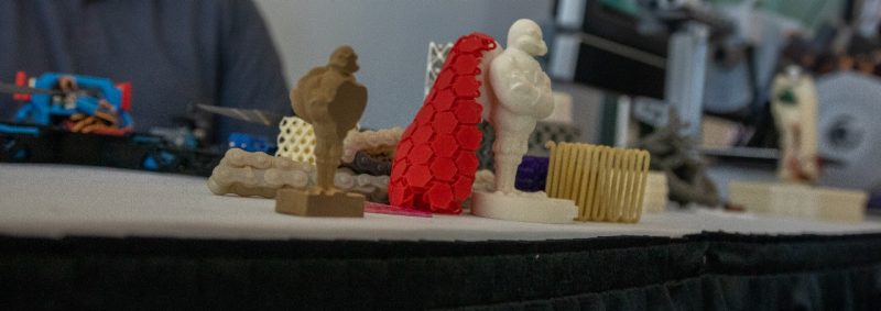 Objects 3D printed using the print-in-place technique.