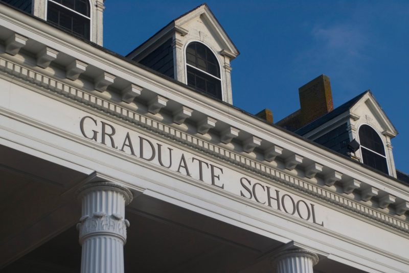 photo of the portico above the Graduate Life Center with the words "Graduate School" across the front