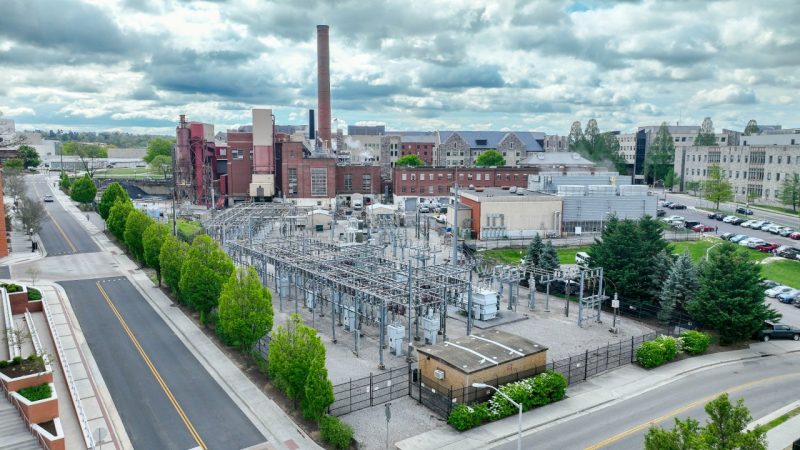 High-view drone shot of the Blacksburg Substation High-view drone shot of the Blacksburg Substation
