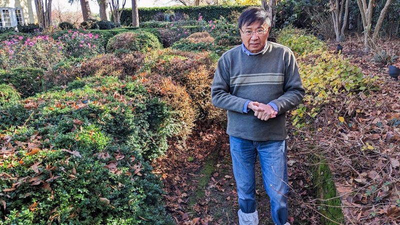 Professor Chuanxe Hong, in front of a garden trial in Richmond, Virginia. 