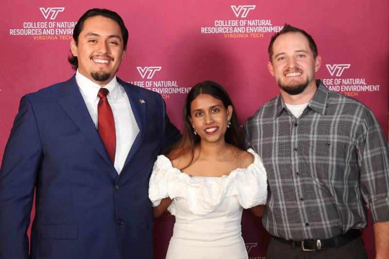 Graduate teaching CNRE's Outstanding Graduate Teaching Assistants are (from left): Charlie Holguin, Sithuni Jayasckara, and Austing Holloway.