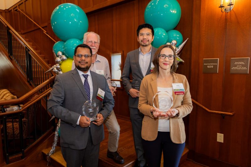 From left: Azahar Ali, Kevin Edgar, Bryan Hsu, and Anne Staples. Not pictured: Anbo Wang. Photo by Luke Hayes for Virginia Tech