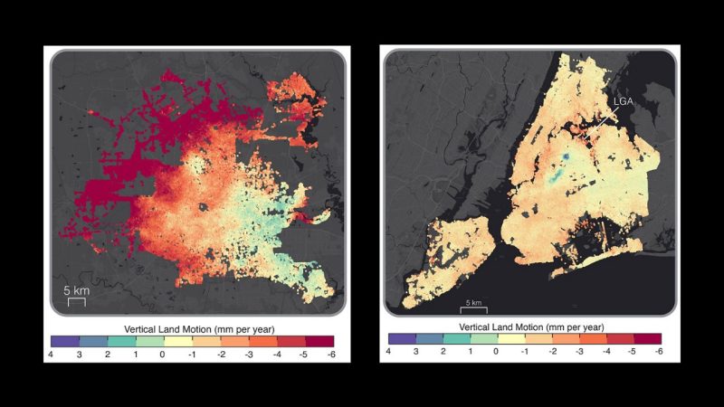 Two heat maps of sinking cities: Houston and 