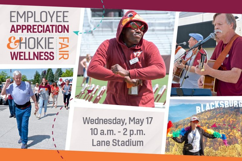 photo of 2023 Employee Appreciation and Hokie Wellnes Fair graphic with photos from last year's event.