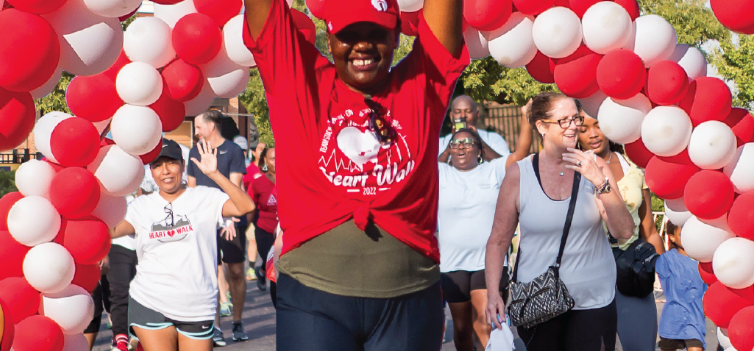 Photo of balloons and walkers from 2022 AHA Heart Walk