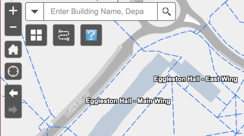 A screenshot of the Interactive Campus Map showing the icon with a dotted line between the letters A and B.
