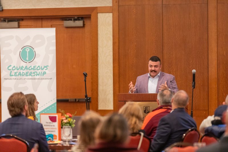 Aspire! Awards Winner Andre Asarian giving his speech at the October awards breakfast. 